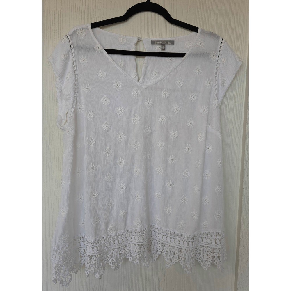 White Embroidered Lace Trim Boho Blouse Top 1X Bridal Bach Cottage Fairy Peasant